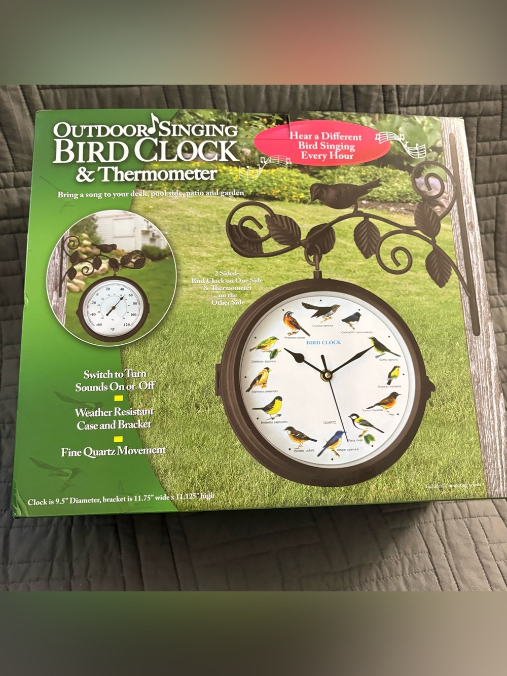 New Outdoor Singing Bird Clock + Thermometer 2 In 1 ( 1 Mount)